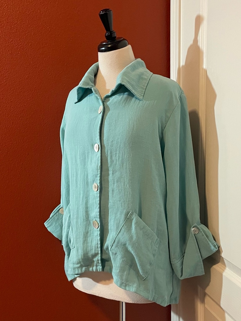 Fridaze Women’s 100% Linen Seafoam Lagenlook Button Down Blouse Coastal‎ Top